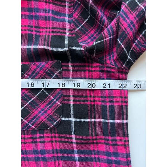 Rails Womens Plaid Button-Up Flannel Shirt Fuchsia/Black/White L Frayed Hem - Picture 9 of 10